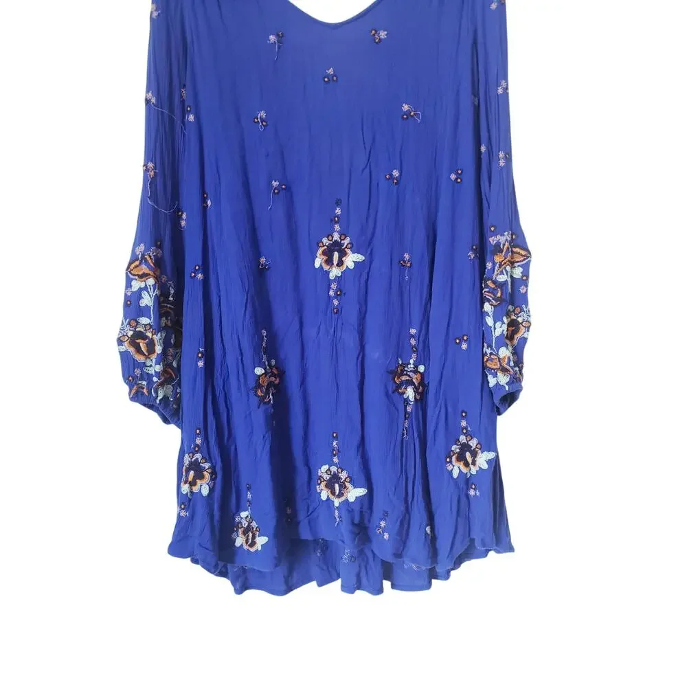 Free People Oxford Embroidered Mini Dress Blue Size Medium
